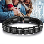 Side angle of personalized bracelet Luxury leather wristband - To my beloved Dad