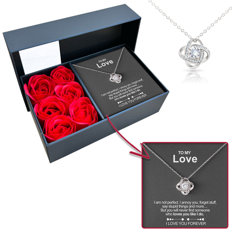 Sterling Silver Necklace - With 6 Roses - To My Love with surprise rose gift box front view - Beyond Love