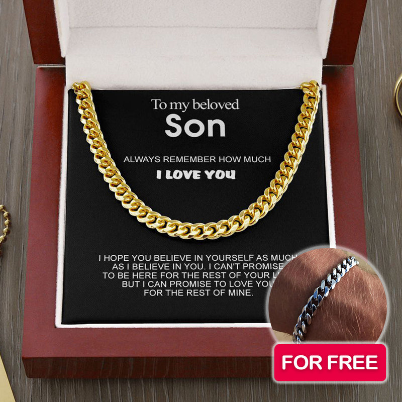 Close-up detail of Cuban Chain to my Son + FREE BRACELET showing premium quality craftsmanship