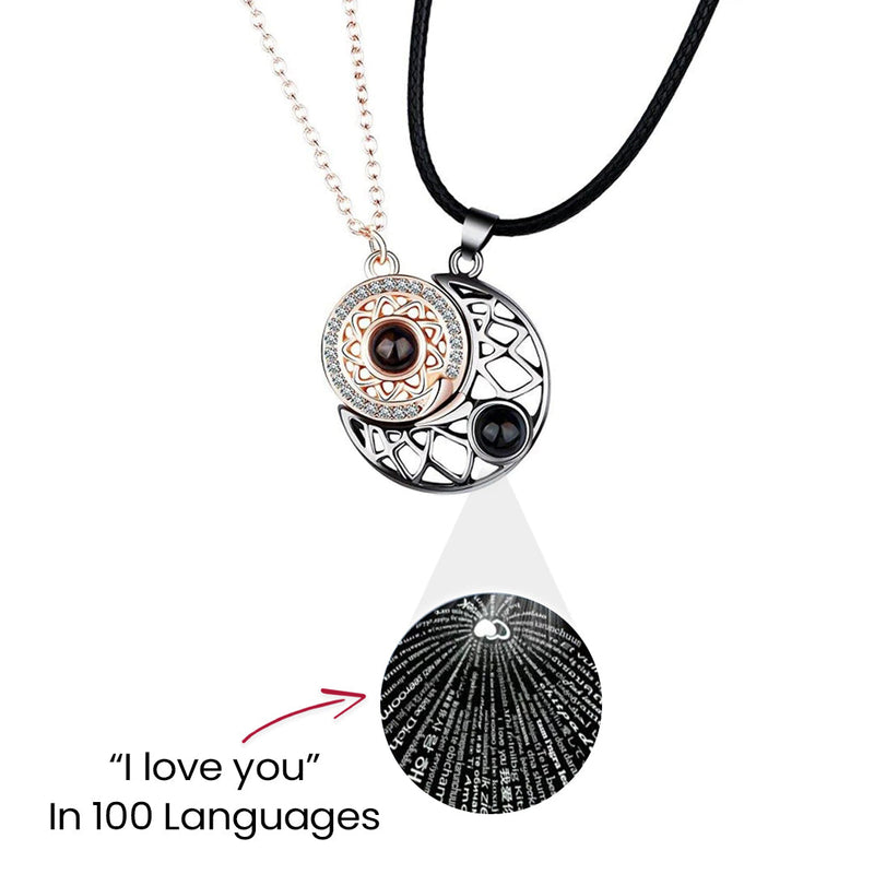 Close-up detail of I LOVE YOU in 100 languages Necklaces - Heart Box showing premium quality craftsmanship