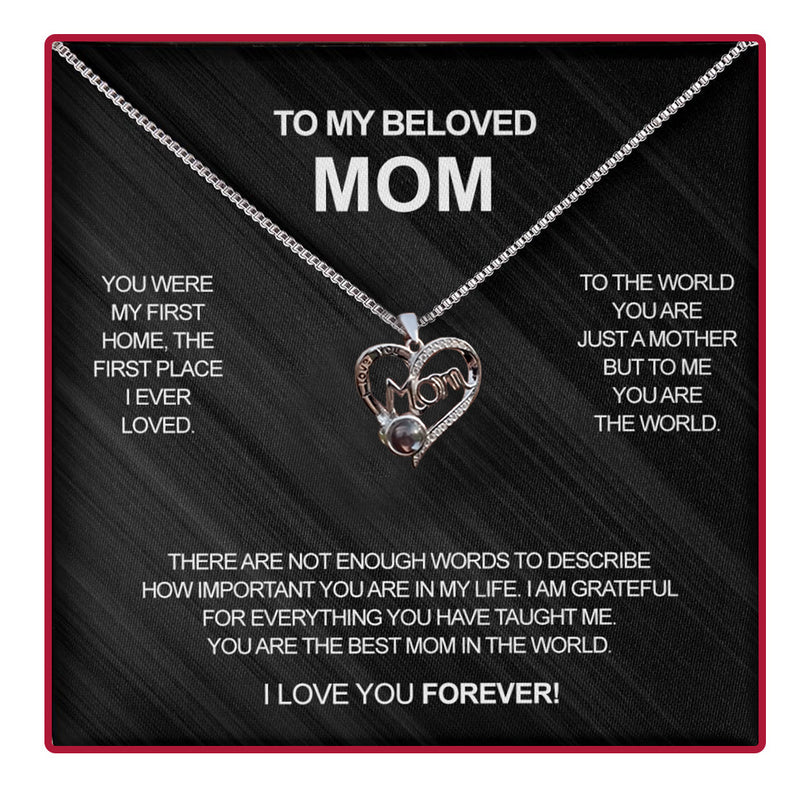 Close-up detail of Personalized Photo Necklace - To my beloved mom showing premium quality craftsmanship