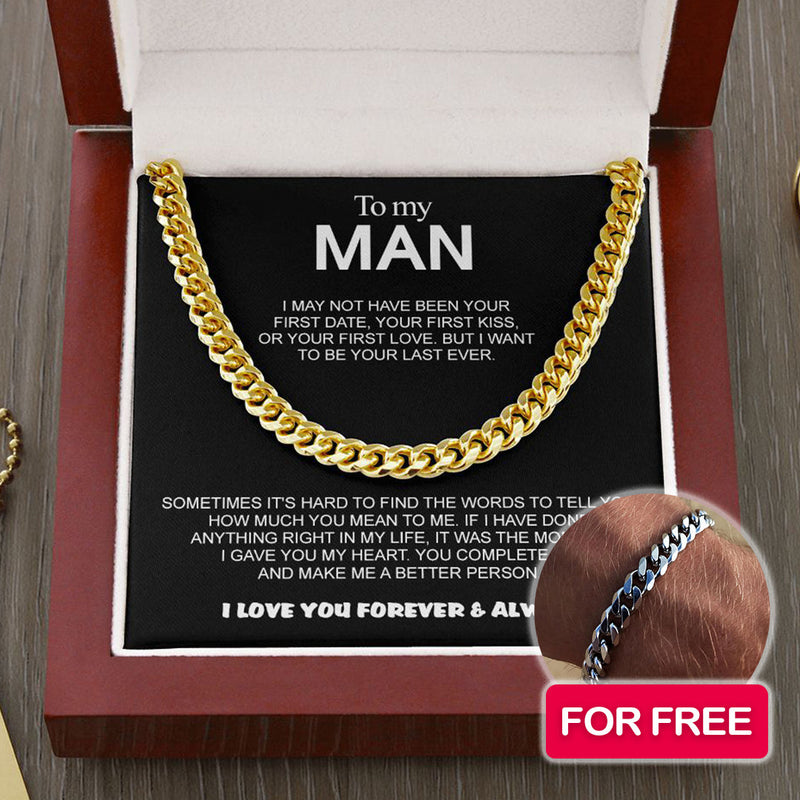 Close-up detail of Cuban Chain to my Man + FREE BRACELET showing premium quality craftsmanship