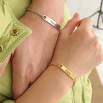 Beyond Love Permanent Partner-Bracelets with Engraving worn styling photo showing elegant design
