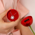Lifestyle photo of Sterling Silver Necklace with a Luxury Rose Box as meaningful love gift