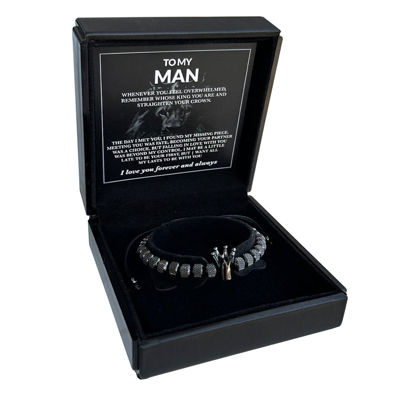 Close-up detail of Luxury Bracelet Set "To My Man - Straighten Your Crown" showing premium quality craftsmanship