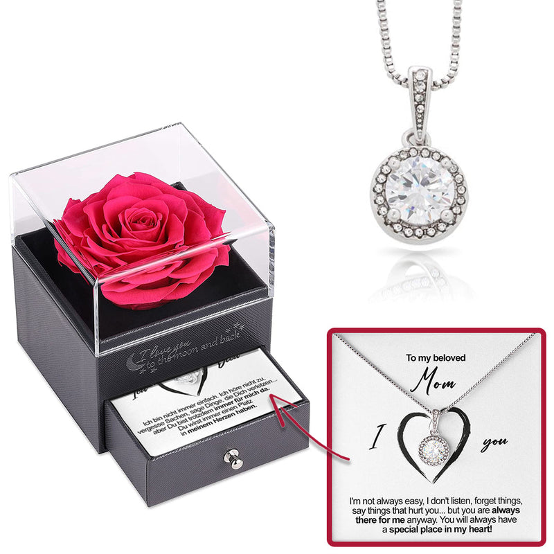 Close-up detail of Sterling Silver Necklace with Rose Box - To My Mother showing premium quality craftsmanship