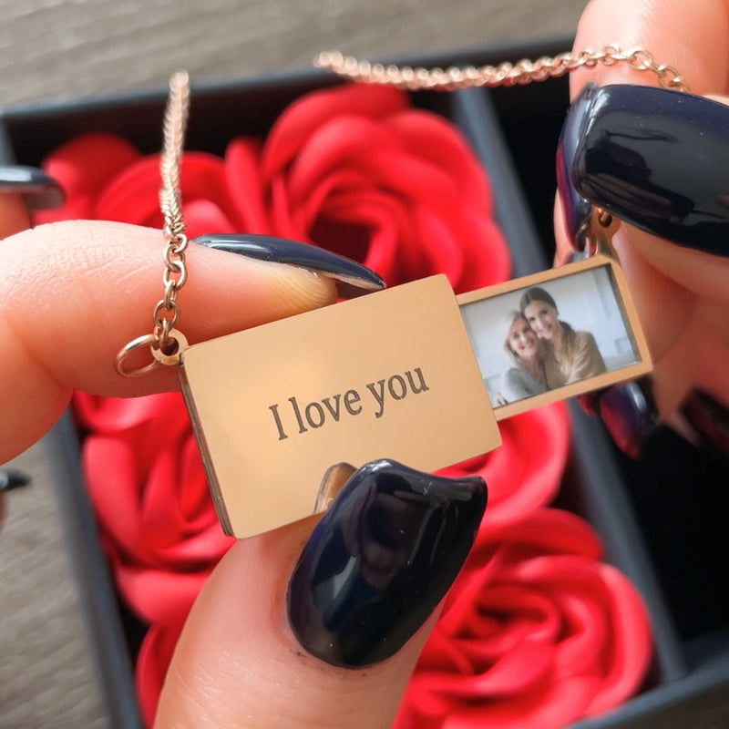 Personalized photo Necklace - To my Mother with hidden photo projection front view - Beyond Love