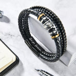 Side angle of personalized bracelet Luxury leather wristband - To my beloved Dad