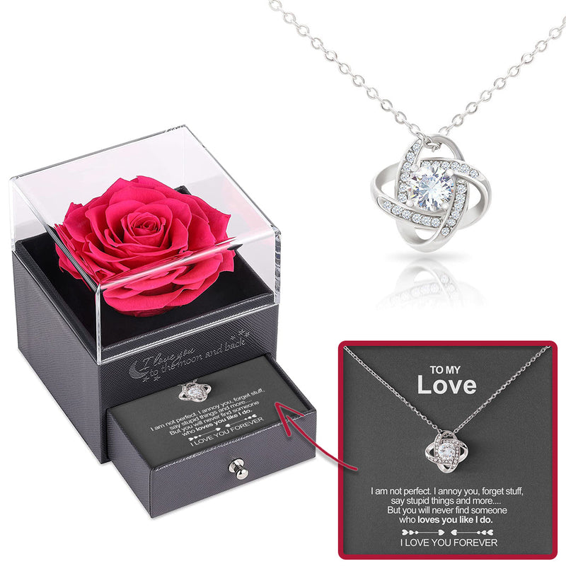Sterling Silver Necklace with real Rose Gift Box - To my Love with surprise rose gift box front view - Beyond Love