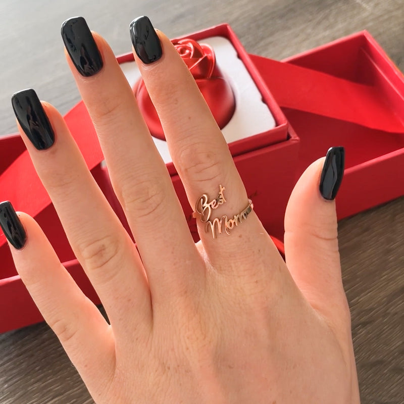 Close-up detail of Sterling Silver Ring with Ring Box - Best Mom showing premium quality craftsmanship