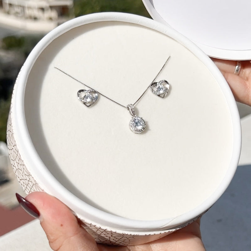 Close-up detail of Sterling Silver Necklace & Earrings - Rose Gift Box showing premium quality craftsmanship