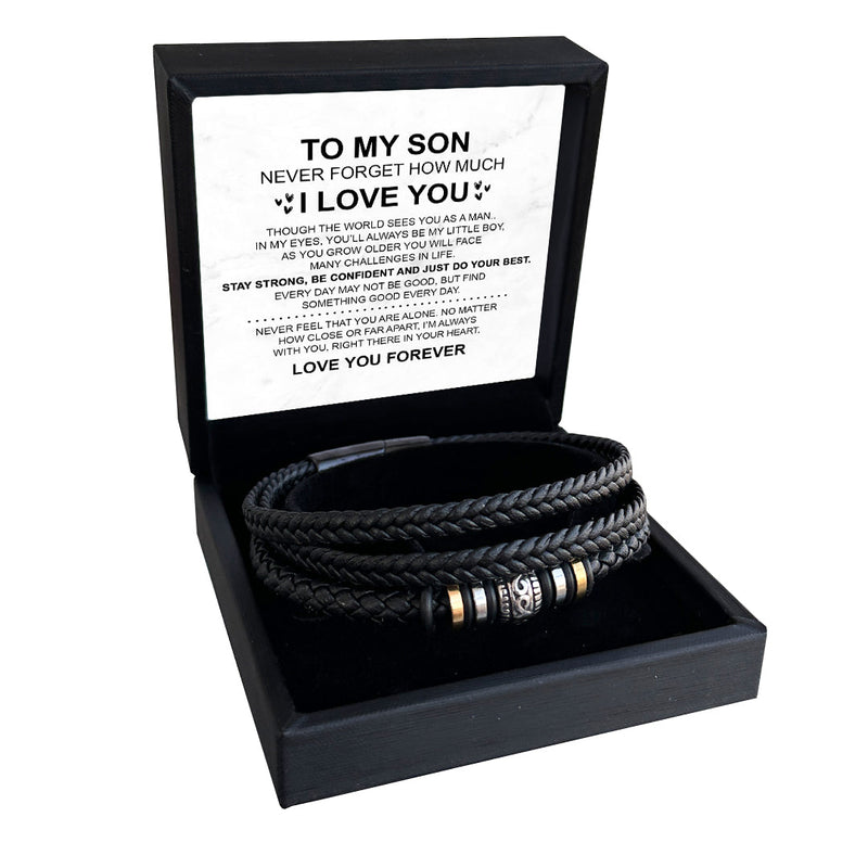 Leather Bracelet - I love you “To my Son” with custom engraving front view - Beyond Love