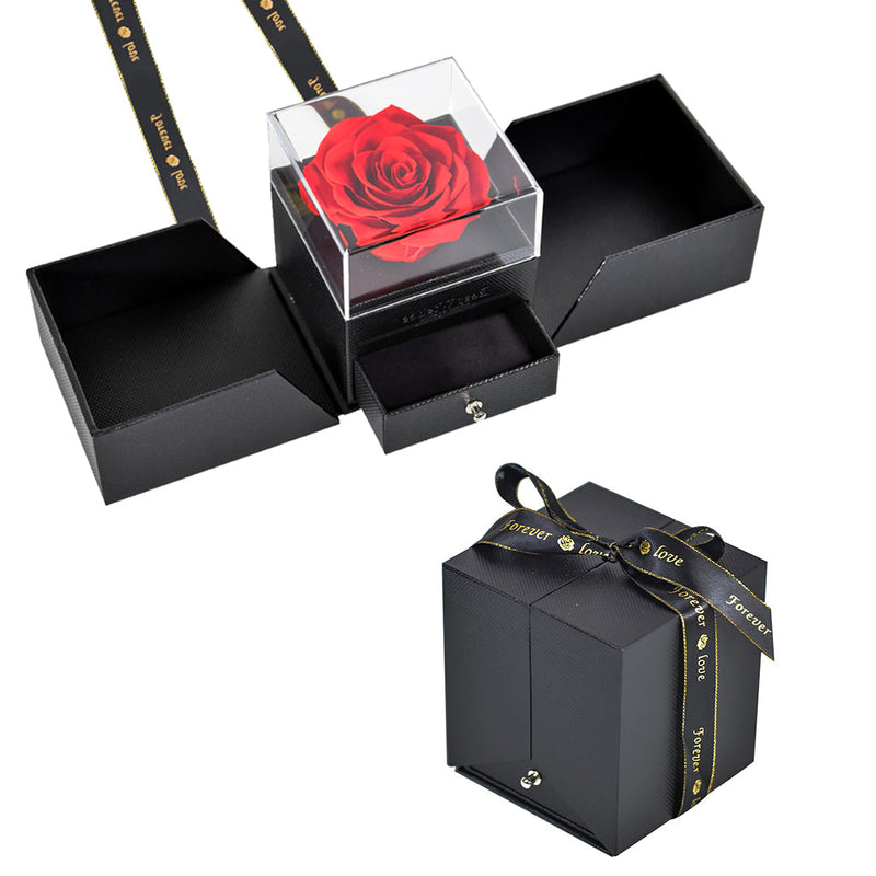 Ribbon gift box with real rose with surprise rose gift box front view - Beyond Love