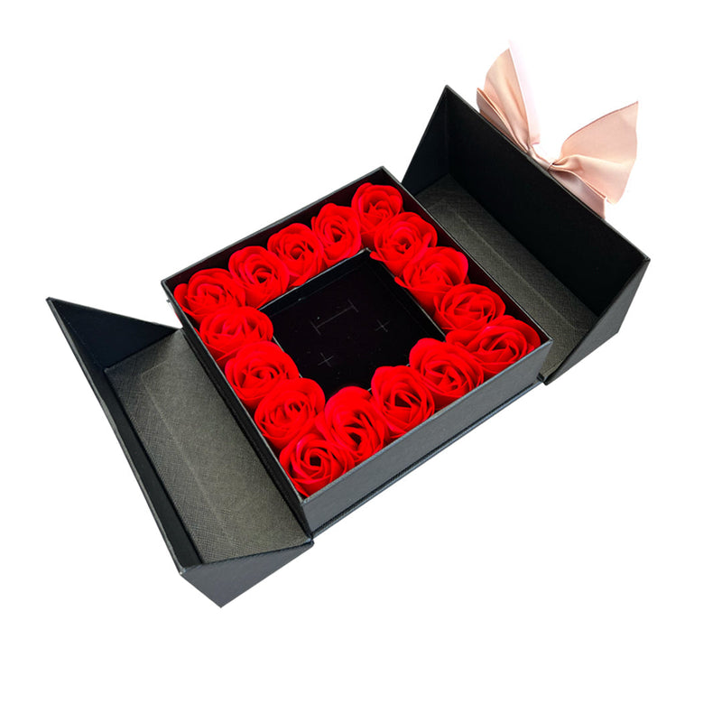 Close-up detail of Luxury gift box with real rose showing premium quality craftsmanship