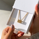 Iced Cube Initial Necklace worn styling photo showing elegant design