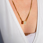 Close-up detail of Iced Cube Initial Necklace showing premium quality craftsmanship
