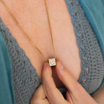 Side angle of personalized necklace Iced Cube Initial Necklace