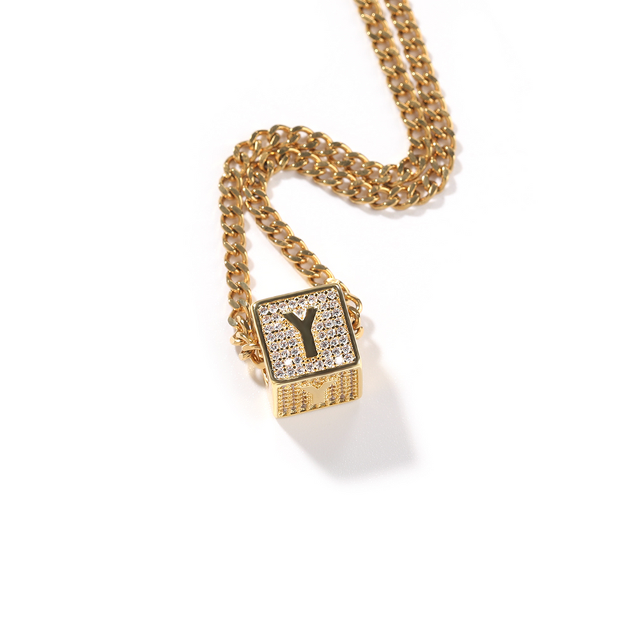 Iced Cube Initial Necklace