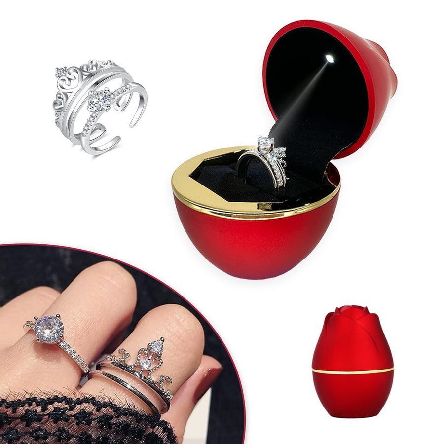 Sterling Silver Crown Ring Set - Luxury box