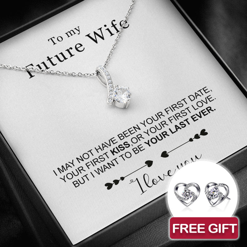 Sterling silver Necklace - Future Wife + Earrings FREE  front view - Beyond Love