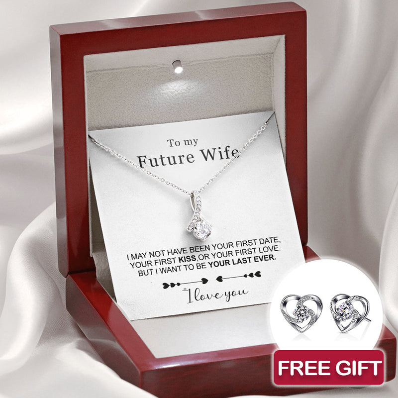 Close-up detail of Sterling silver Necklace - Future Wife + Earrings FREE showing premium quality craftsmanship