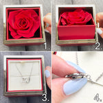 Engraved Name Necklace - With Real Rose gift-ready packaging with rose box presentation