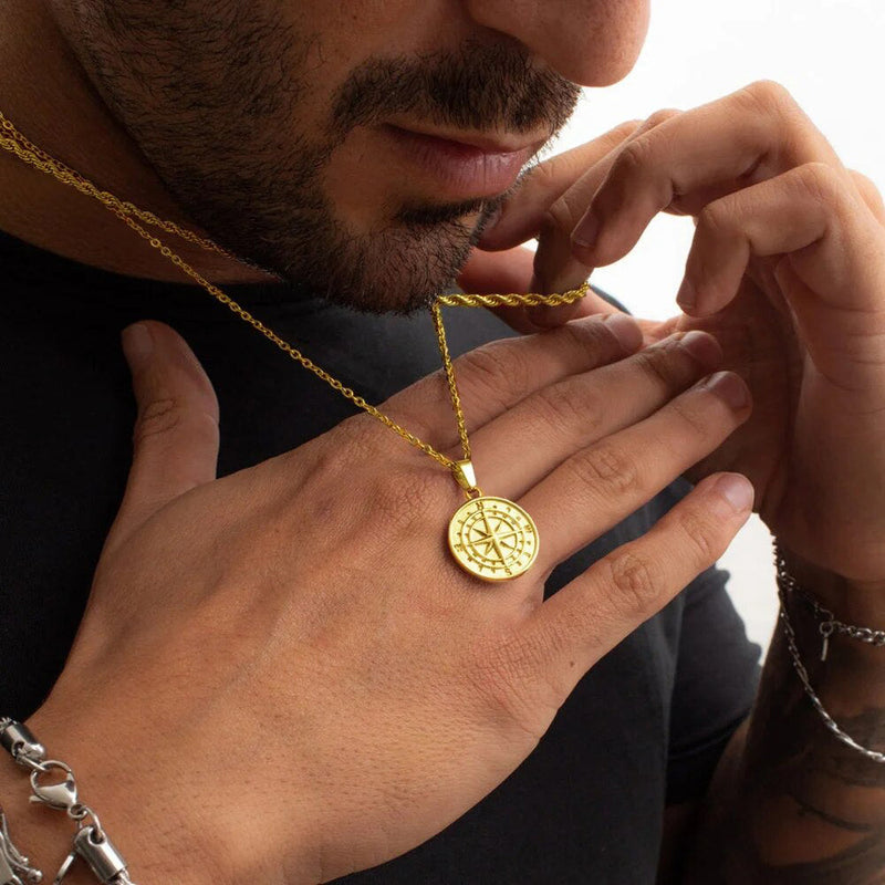 Close-up detail of Compass Pendant - Necklace Set showing premium quality craftsmanship