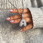 Lifestyle photo of ICY Bubble Letter Initial Necklace as meaningful love gift