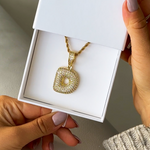 ICY Bubble Letter Initial Necklace worn styling photo showing elegant design