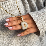 Close-up detail of ICY Bubble Letter Initial Necklace showing premium quality craftsmanship
