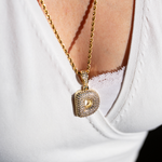 Side angle of personalized necklace ICY Bubble Letter Initial Necklace