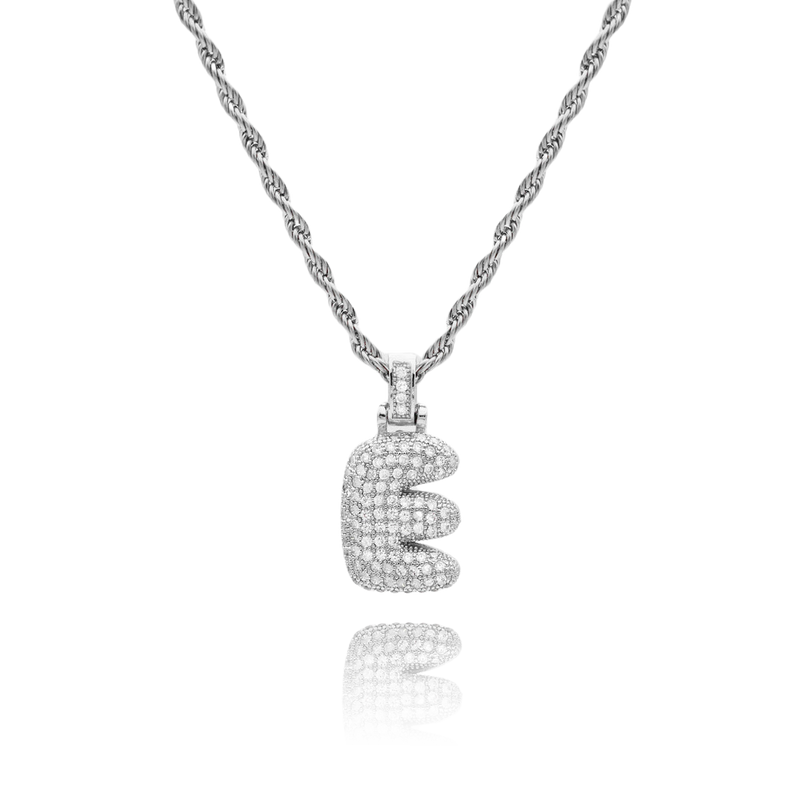 ICY Bubble Letter Initial Necklace with custom engraving front view - Beyond Love