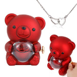 Engraved Heart Necklace - with real Rose Bear Giftbox with surprise rose gift box front view - Beyond Love