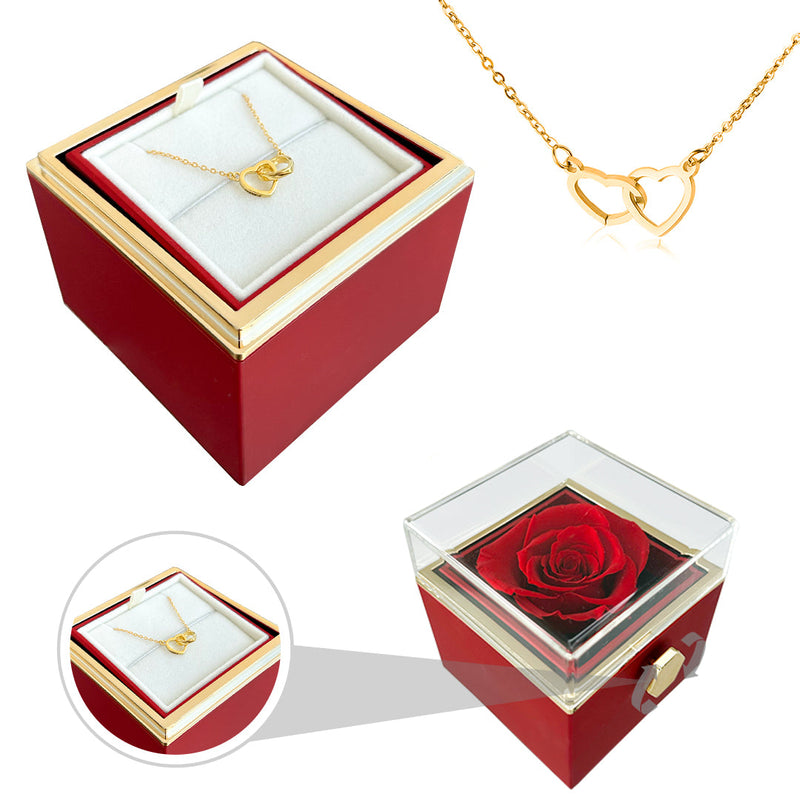 Engraved Name Necklace - With Real Rose with surprise rose gift box front view - Beyond Love