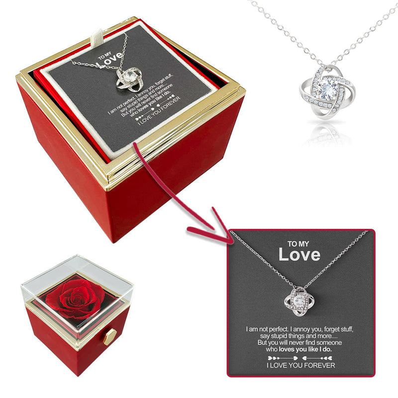 Sterling Silver Necklace - With Preserved Rose - To My Love with surprise rose gift box front view - Beyond Love