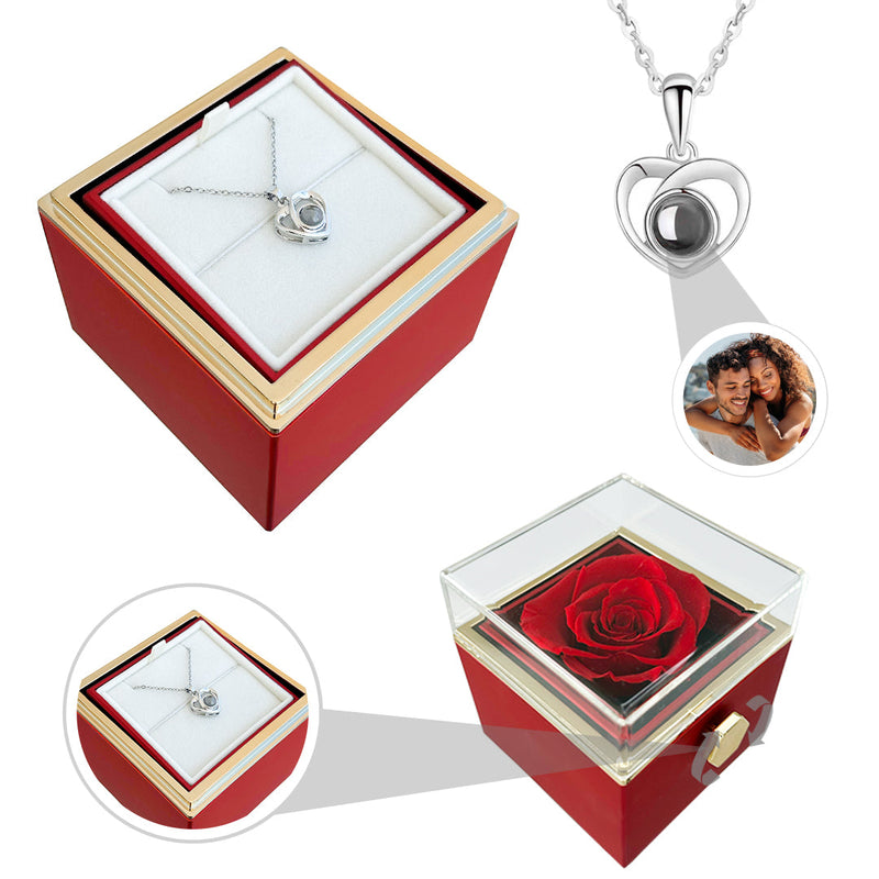 Personalized photo necklace - With Real Rose with hidden photo projection front view - Beyond Love