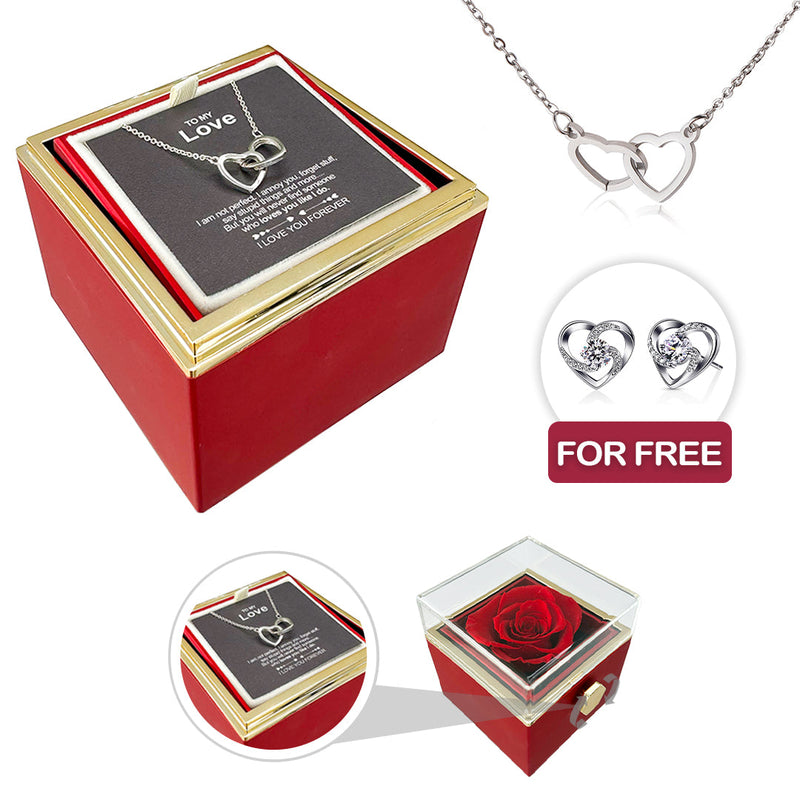 Engraved Necklace - With Real Rose + FREE EARRINGS with surprise rose gift box front view - Beyond Love