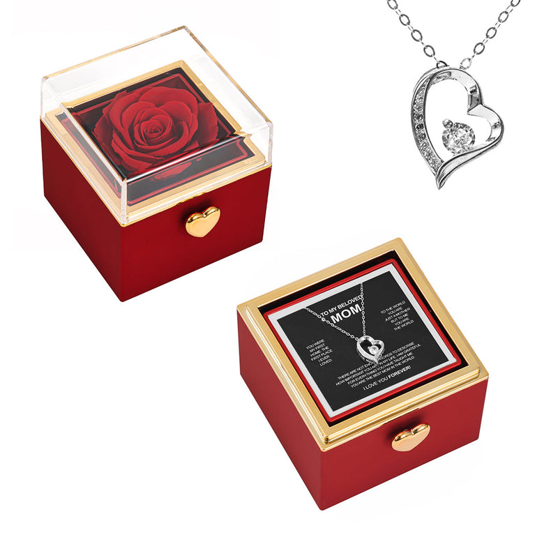 14K White Gold Necklace with Surprise Rosebox - To My Mom with surprise rose gift box front view - Beyond Love