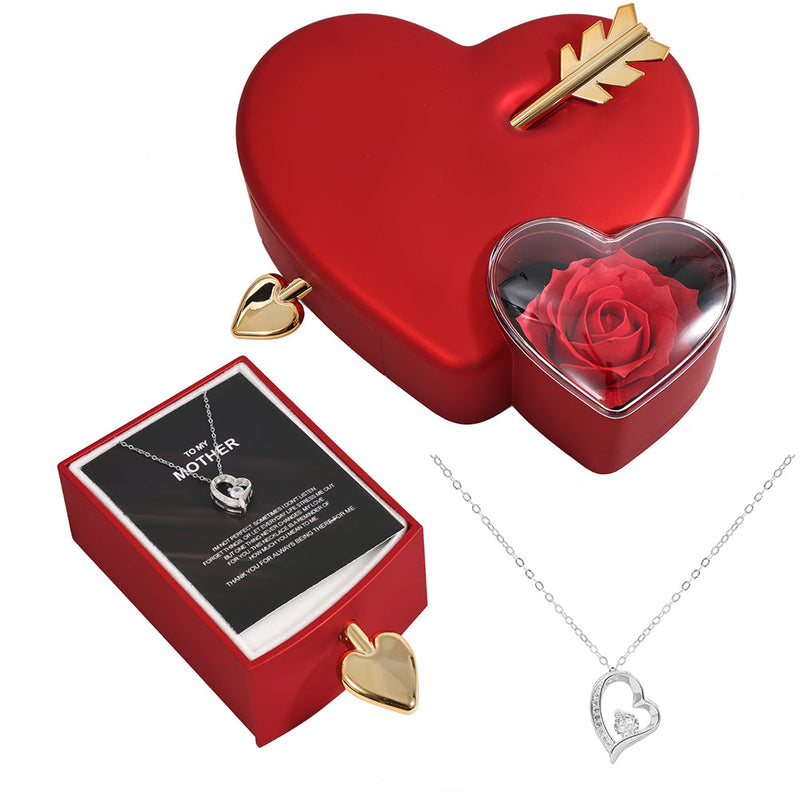 14K White Gold Necklace – Real Rose Gift Box – To My Mother with surprise rose gift box front view - Beyond Love