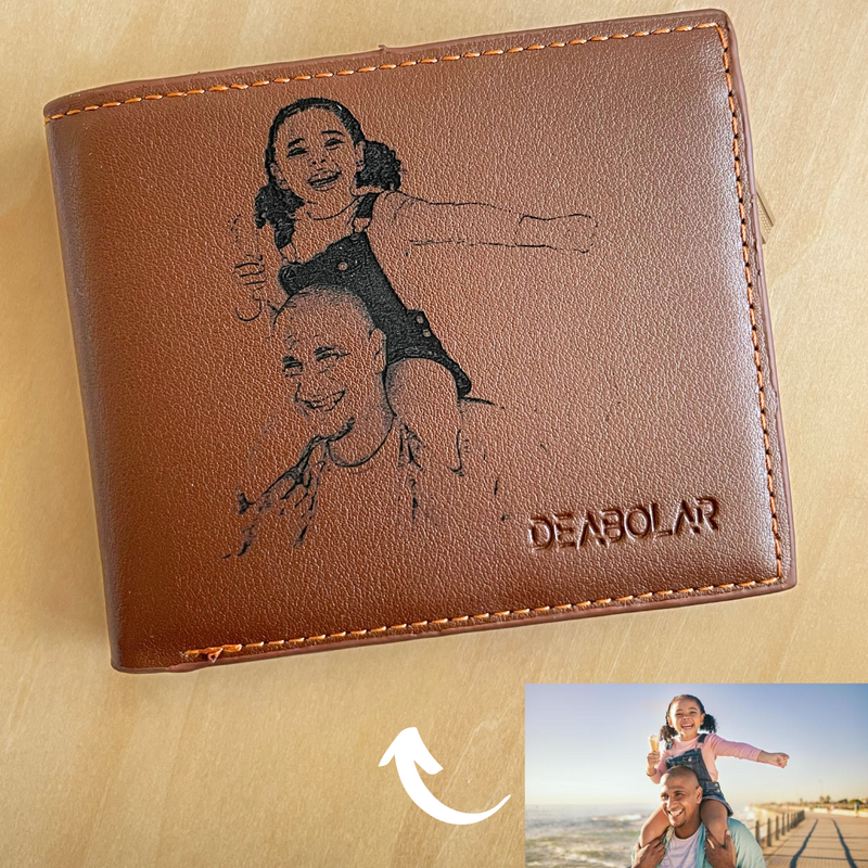 Close-up detail of Photo Engraved Wallet - You are my Superhero Dad showing premium quality craftsmanship