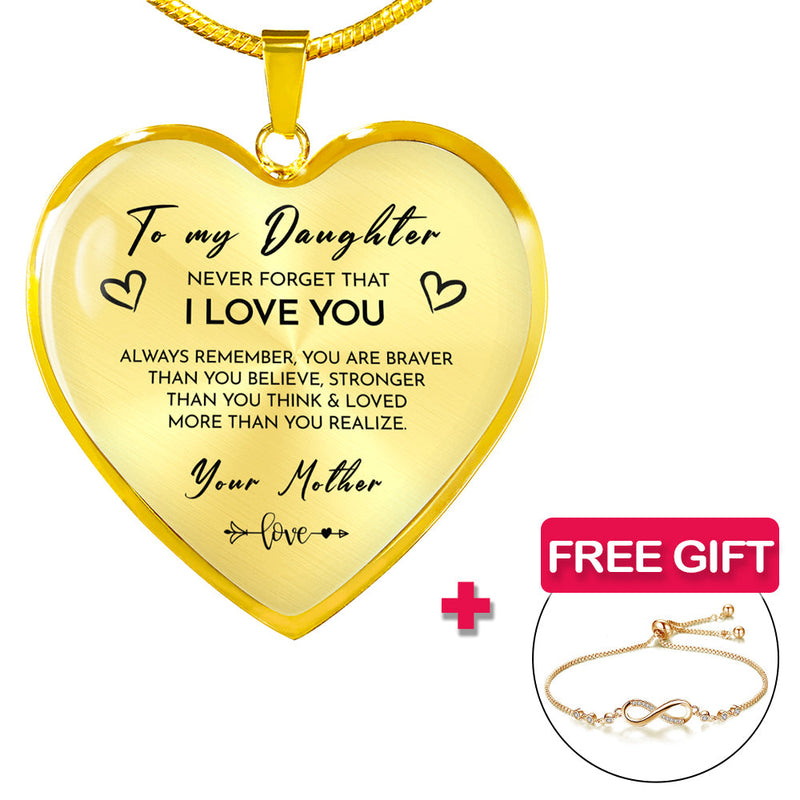 Close-up detail of Heart necklace - Daughter + bracelet FREE showing premium quality craftsmanship