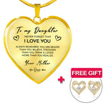 Close-up detail of Heart necklace - Daughter + earrings FREE showing premium quality craftsmanship