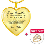 Close-up detail of Heart necklace - Daughter + ring FREE showing premium quality craftsmanship