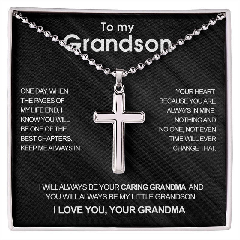 Close-up detail of Luxury cross necklace - to my Grandson showing premium quality craftsmanship