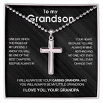 Side angle of personalized necklace Luxury cross necklace - to my Grandson