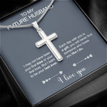 Stainless steel necklace - To my Husband to be worn styling photo showing elegant design