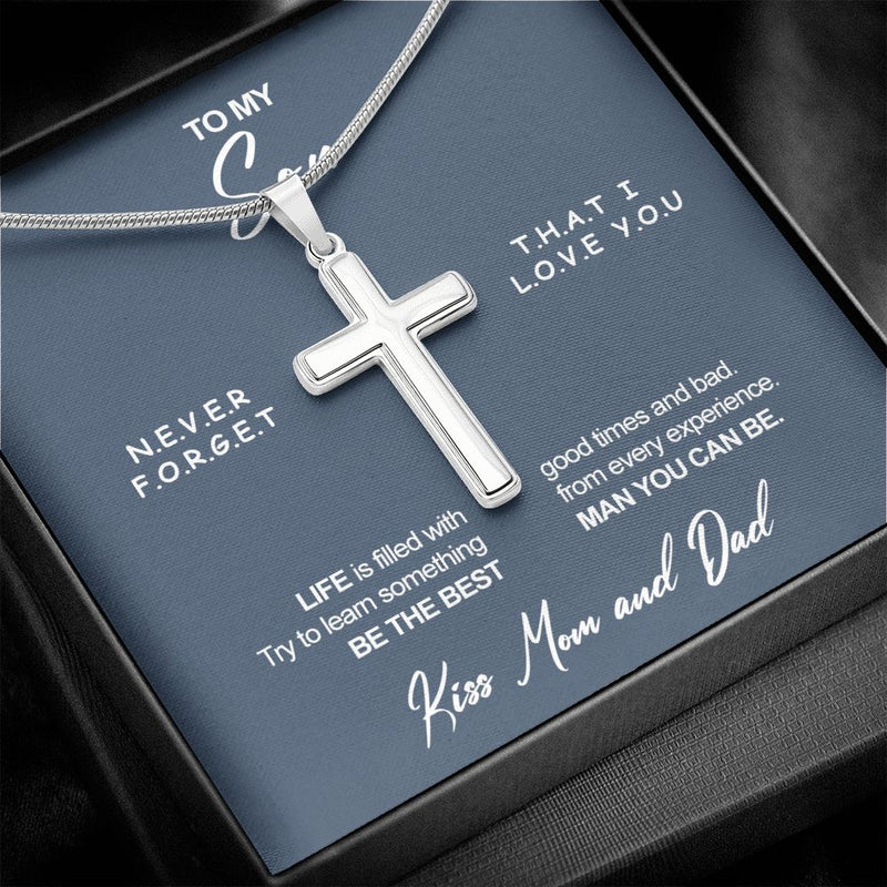 Stainless steel necklace - Kiss, Mom & Dad  front view - Beyond Love