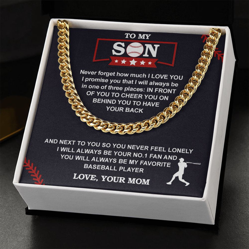 Close-up detail of Cuban Chain - Baseball - Biggest Fan, From Mom showing premium quality craftsmanship