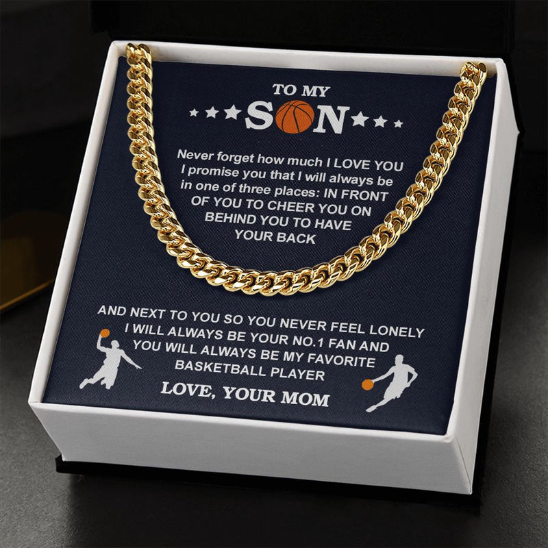 Close-up detail of Cuban Chain - Basketball - Biggest Fan, From Mom showing premium quality craftsmanship