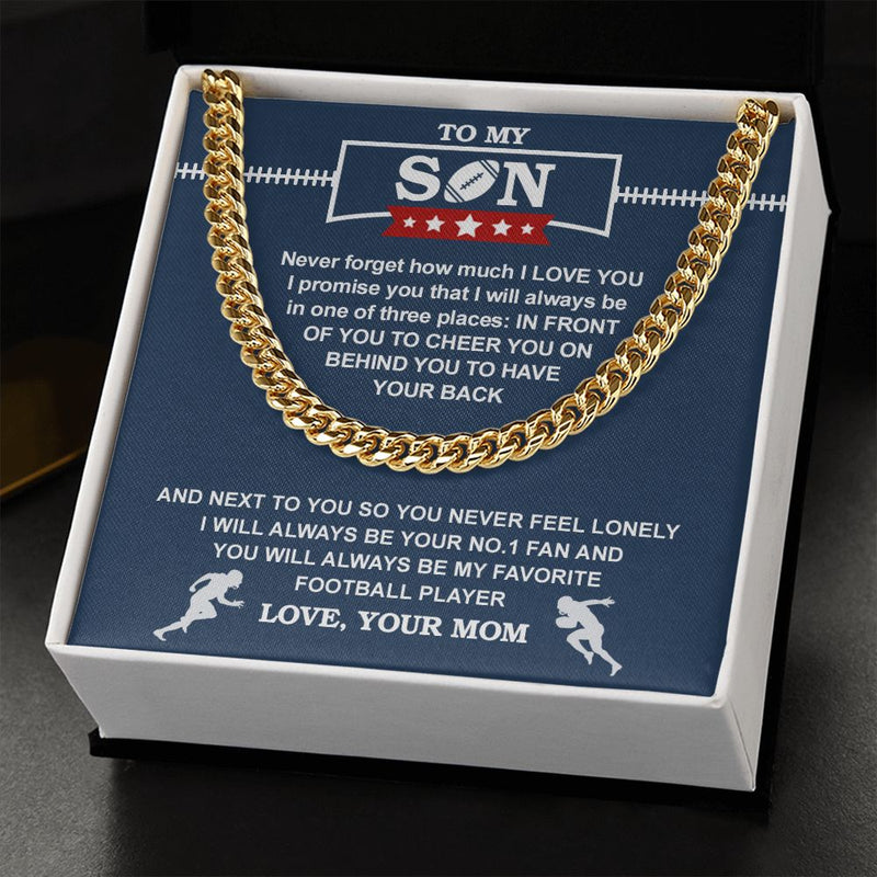 Close-up detail of Cuban Chain - Football - Biggest Fan, From Mom showing premium quality craftsmanship